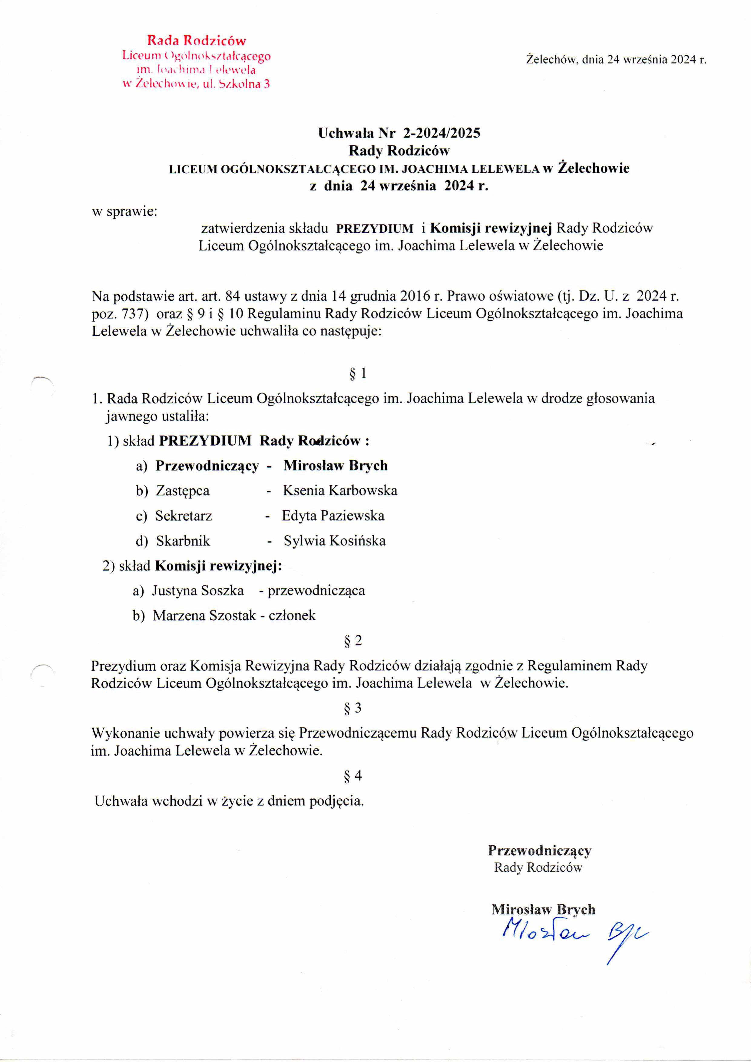 Uchwała 2 Rada Rodziców